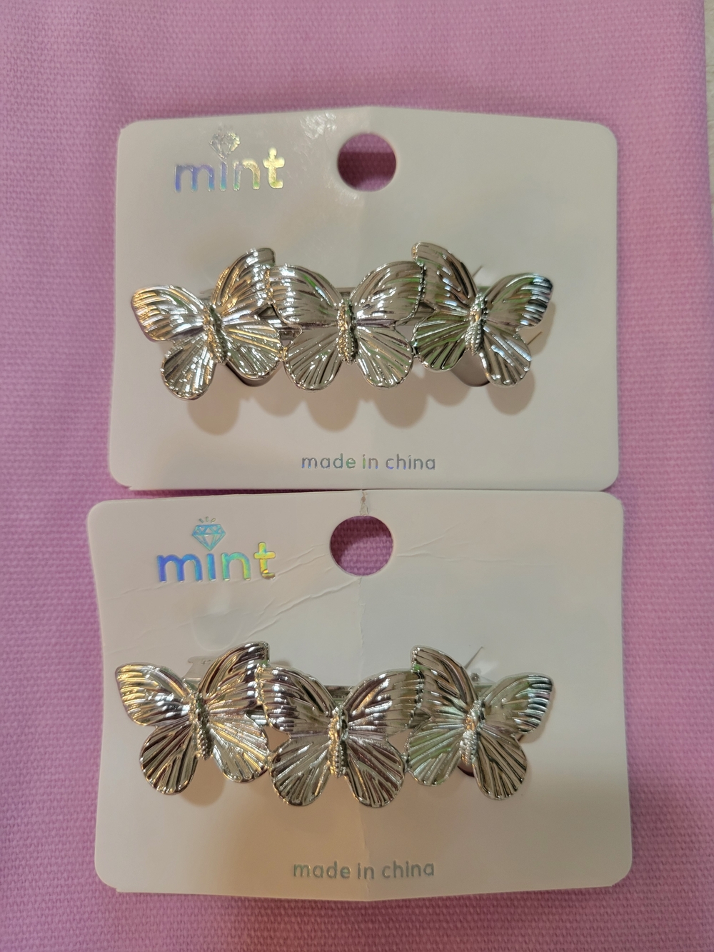 Silver Butterfly Hair Clip Set - Mint
